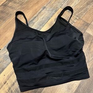 Athleta Black Longline Mesh-Panel Swim Bikini Top